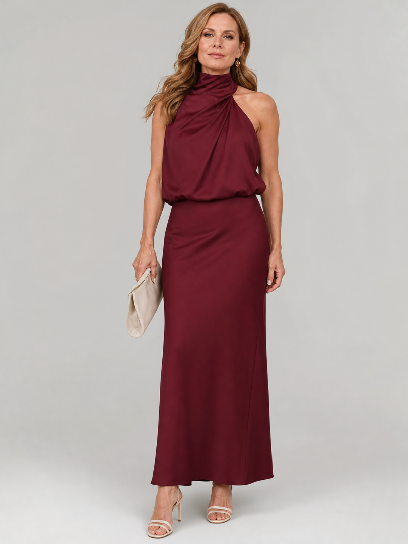 sleeveless draped midi dress Nopal GLECTG buttercream plaid Side zip Sequin Paradise Short Sleeve Size:50L