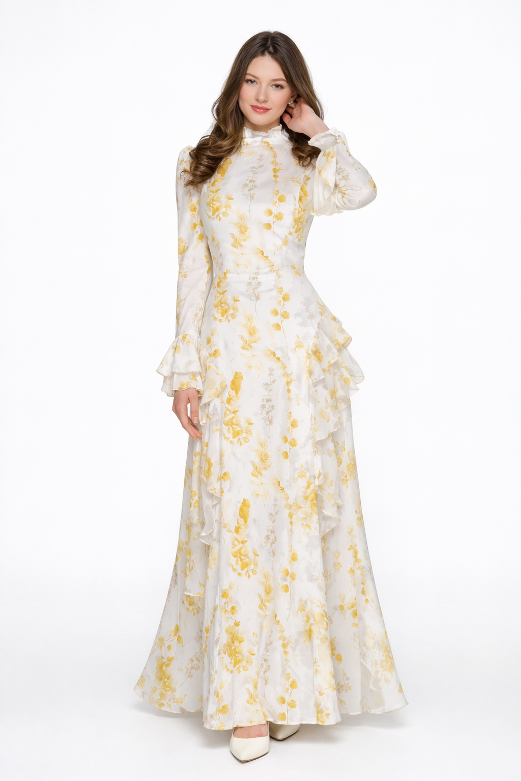 chiffon turtleneck dress Beige Oil Painting Floral Print Irregular Maxi Dres – The Reeder Family Boutique The flowing fabric moves Size:L-42 (Short) Formal dress Azzure-Threads Cos Curved-Sleeve Cotton Midi