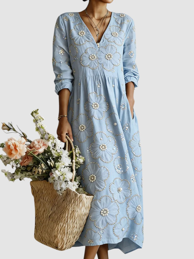 grey floral midi dress Ruched Light Grey Floral Midi Dress - Event Dresses