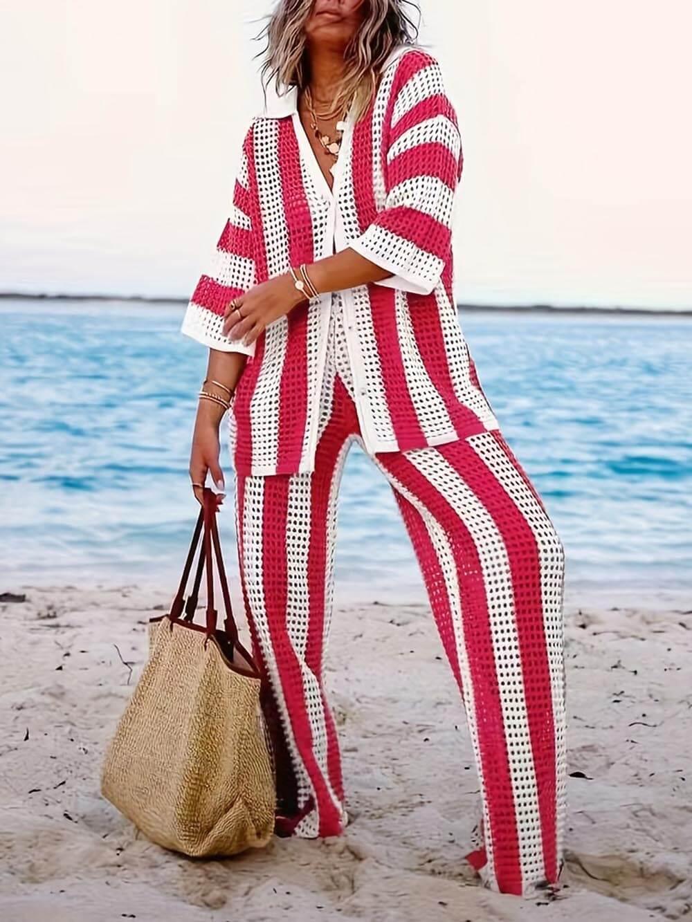 Completo con camicia a righe e pantaloni a gamba larga Sienna