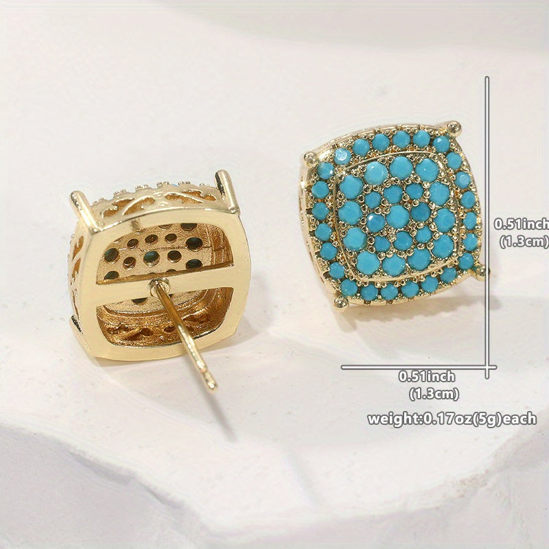 Synthetic Turquoise Square Stud Earrings