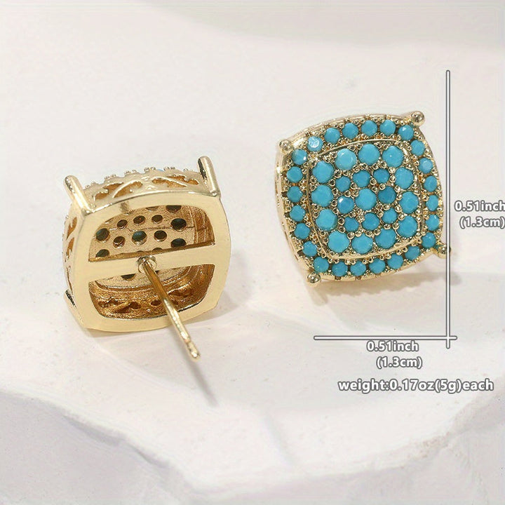 Synthetic Turquoise Square Stud Earrings