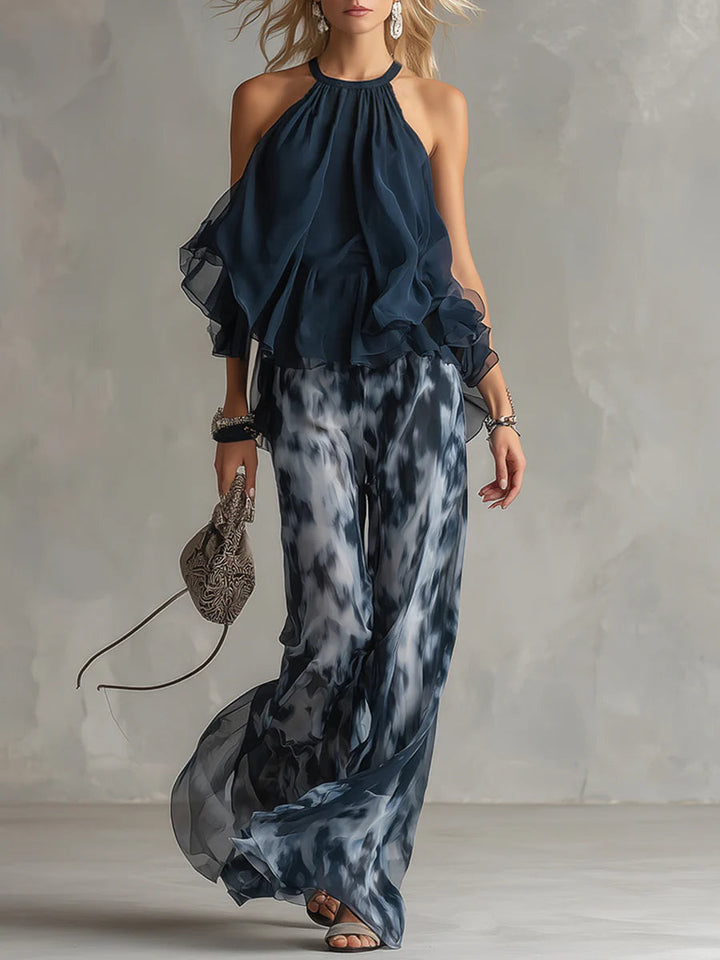 Conjunto de Top Halter Sofía y Pantalones Anchos Estampados