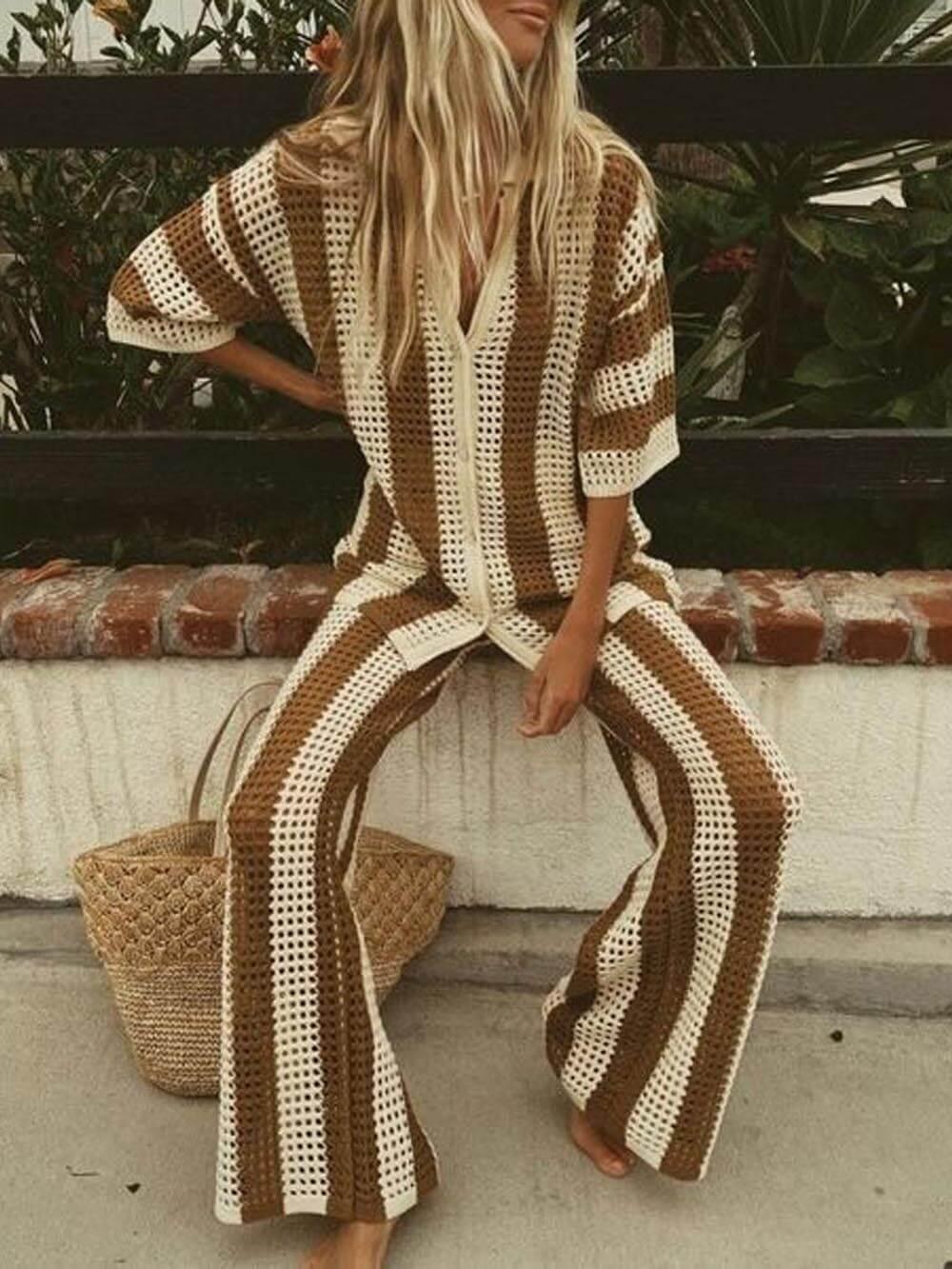 Completo con camicia a righe e pantaloni a gamba larga Sienna