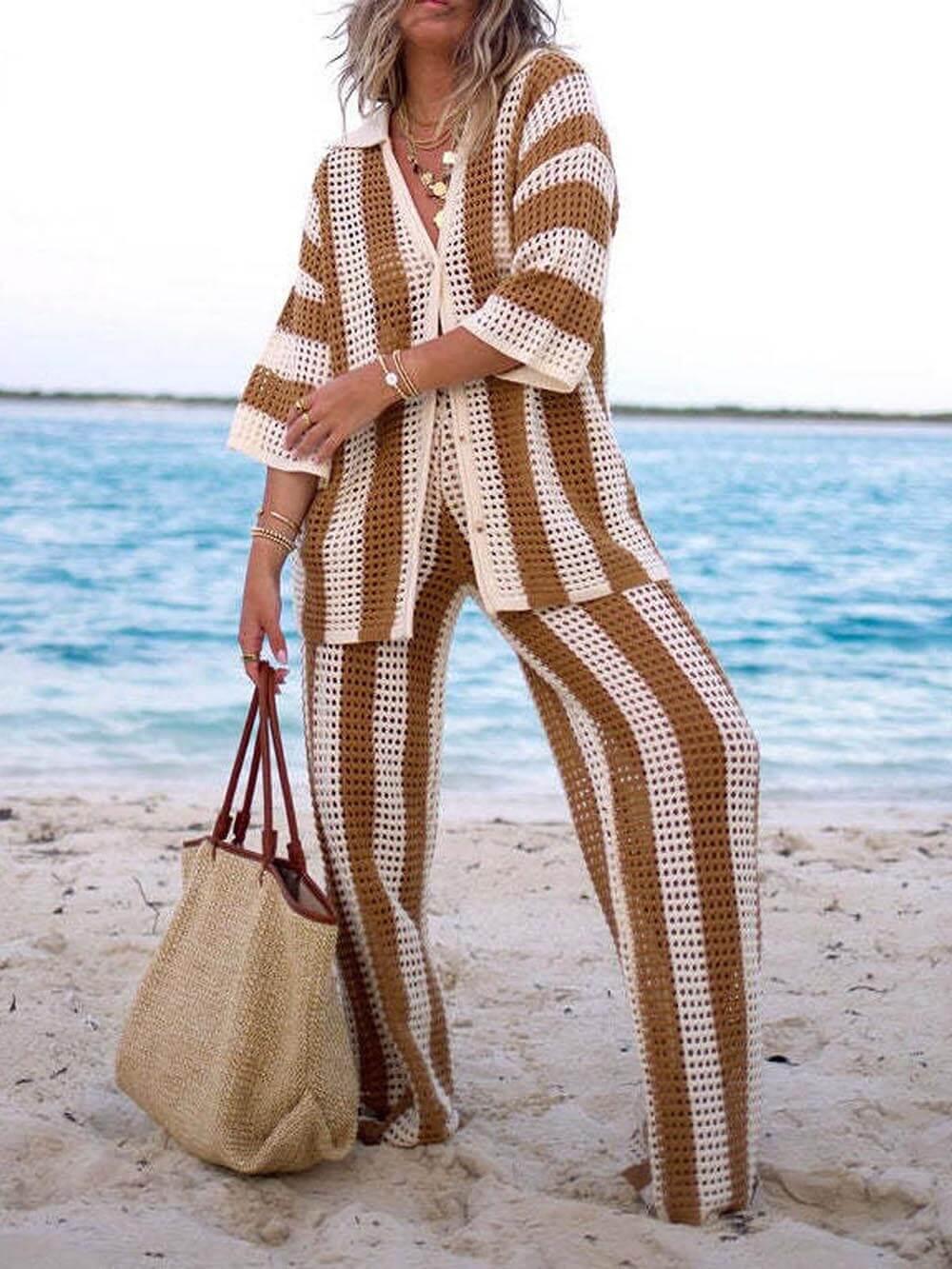 Completo con camicia a righe e pantaloni a gamba larga Sienna