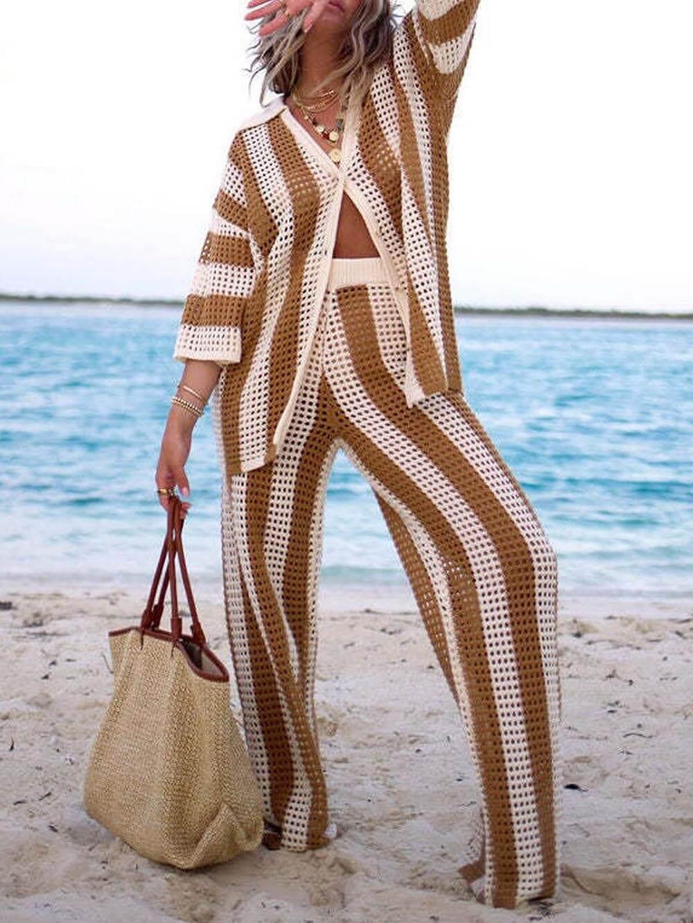 Completo con camicia a righe e pantaloni a gamba larga Sienna
