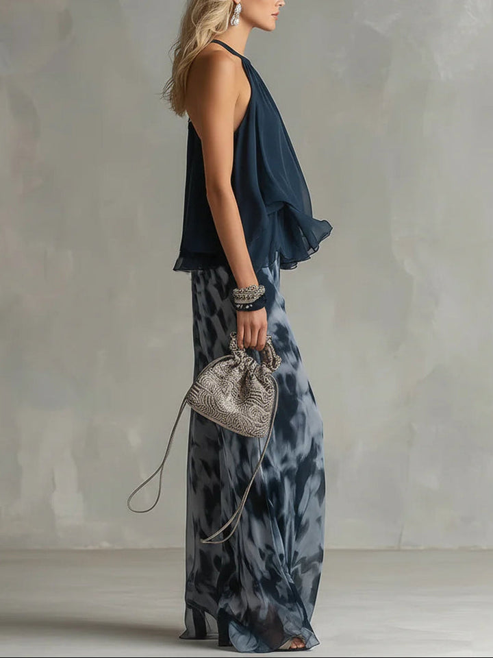 Conjunto de Top Halter Sofía y Pantalones Anchos Estampados