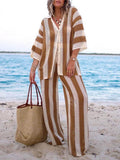 Completo con camicia a righe e pantaloni a gamba larga Sienna