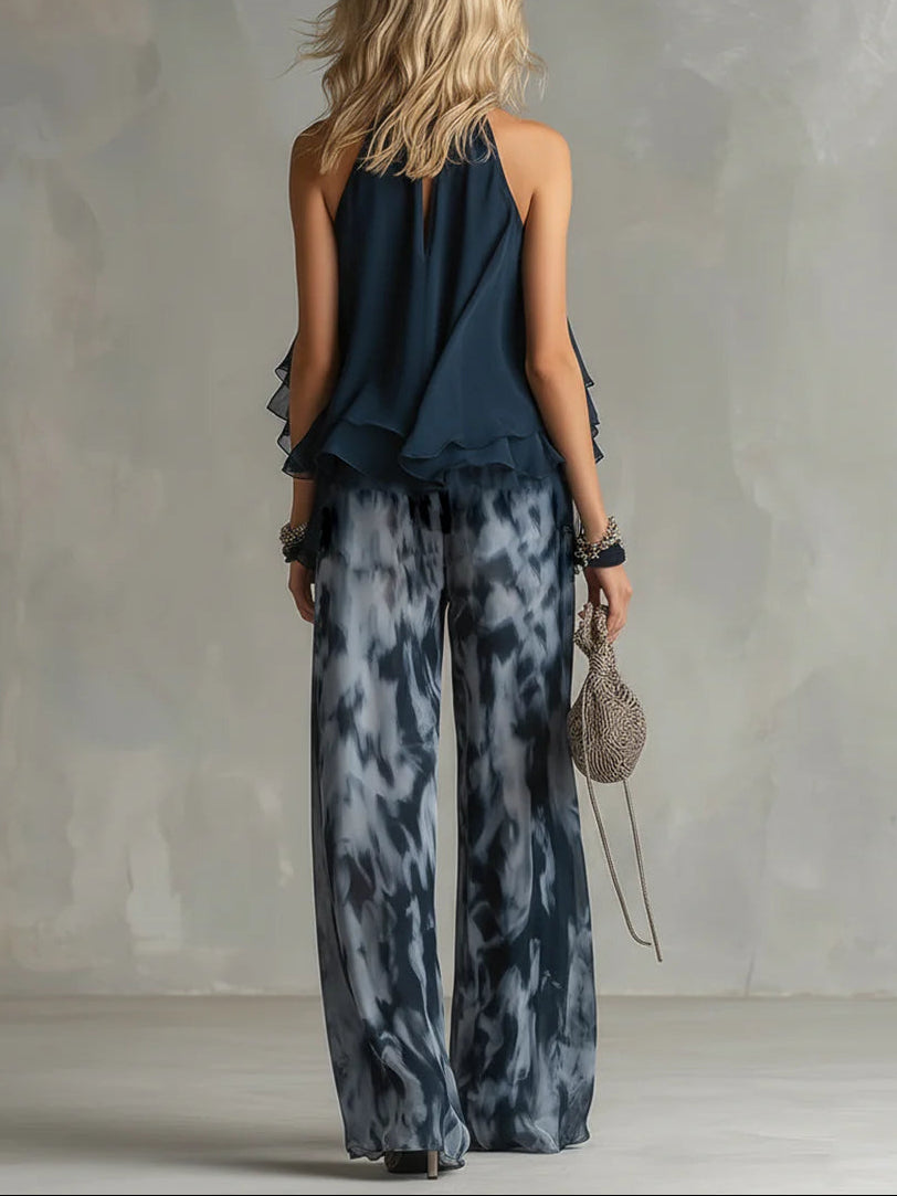 Conjunto de Top Halter Sofía y Pantalones Anchos Estampados
