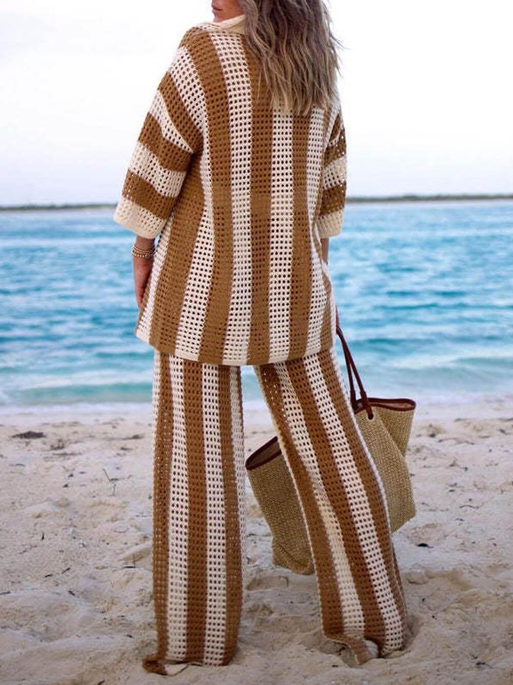 Completo con camicia a righe e pantaloni a gamba larga Sienna