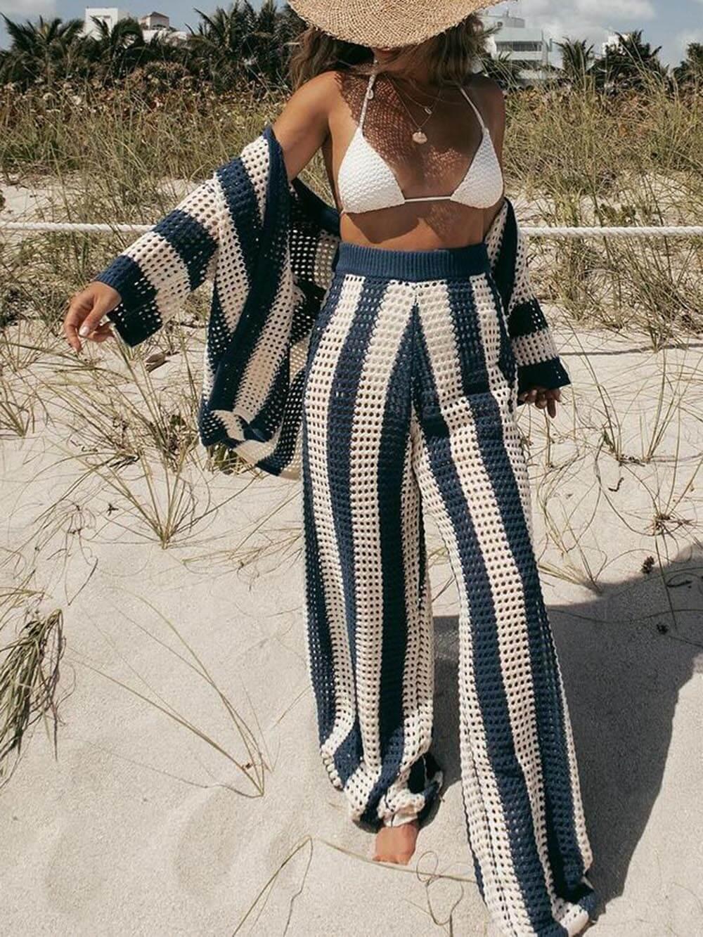 Completo con camicia a righe e pantaloni a gamba larga Sienna