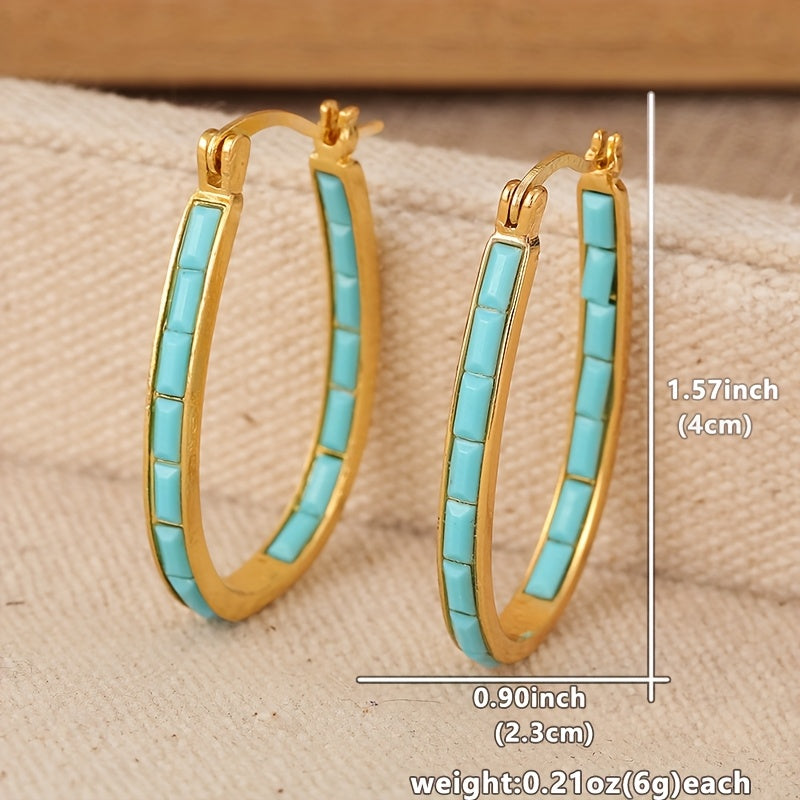 U-Shaped Square Synthetic Turquoise Earrings