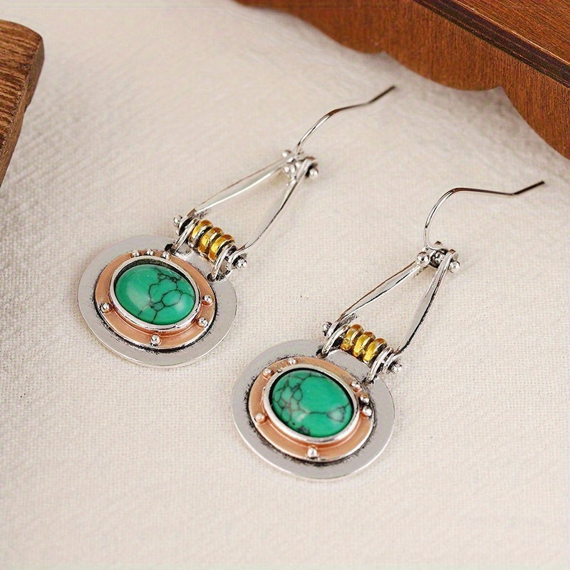 Turquoise Mixed Metal Artisan Drop Earrings