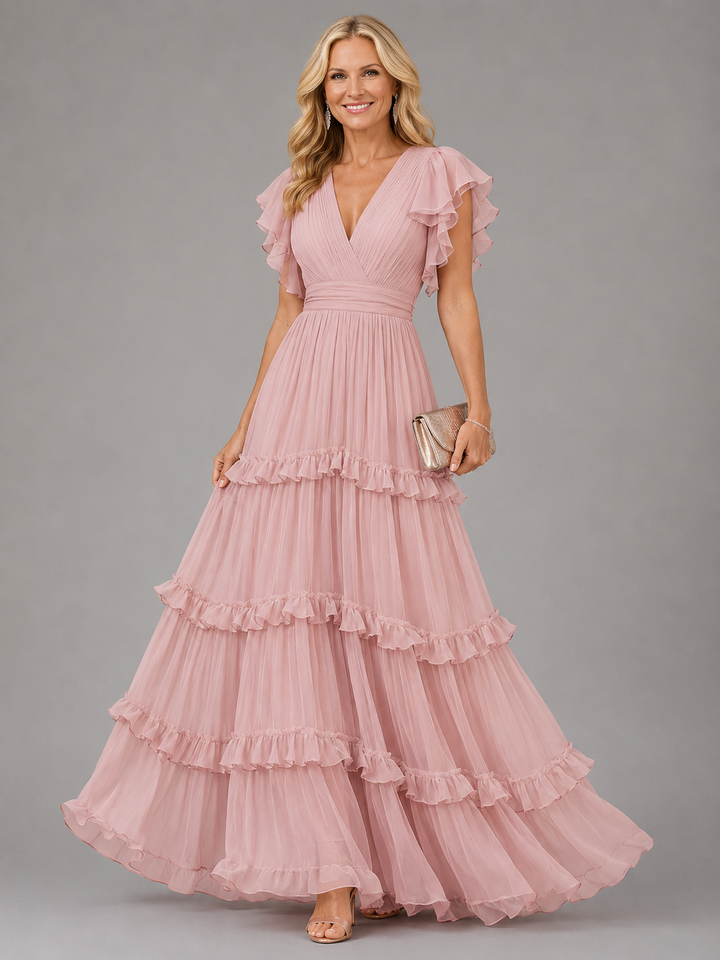 Zoe | Vestido maxi elegante de boda rosa claro