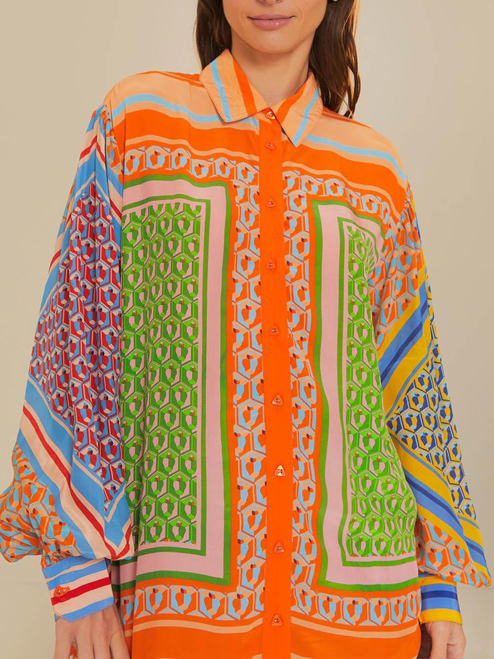 Camisa de mangas abullonadas Celeste