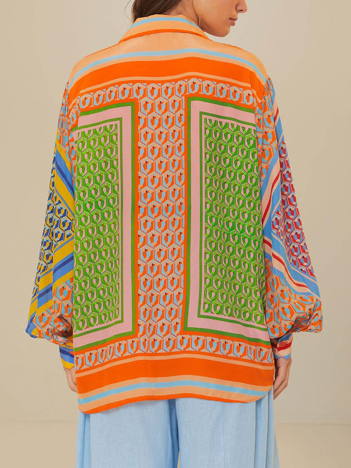 Camisa Celeste con Mangas Abullonadas