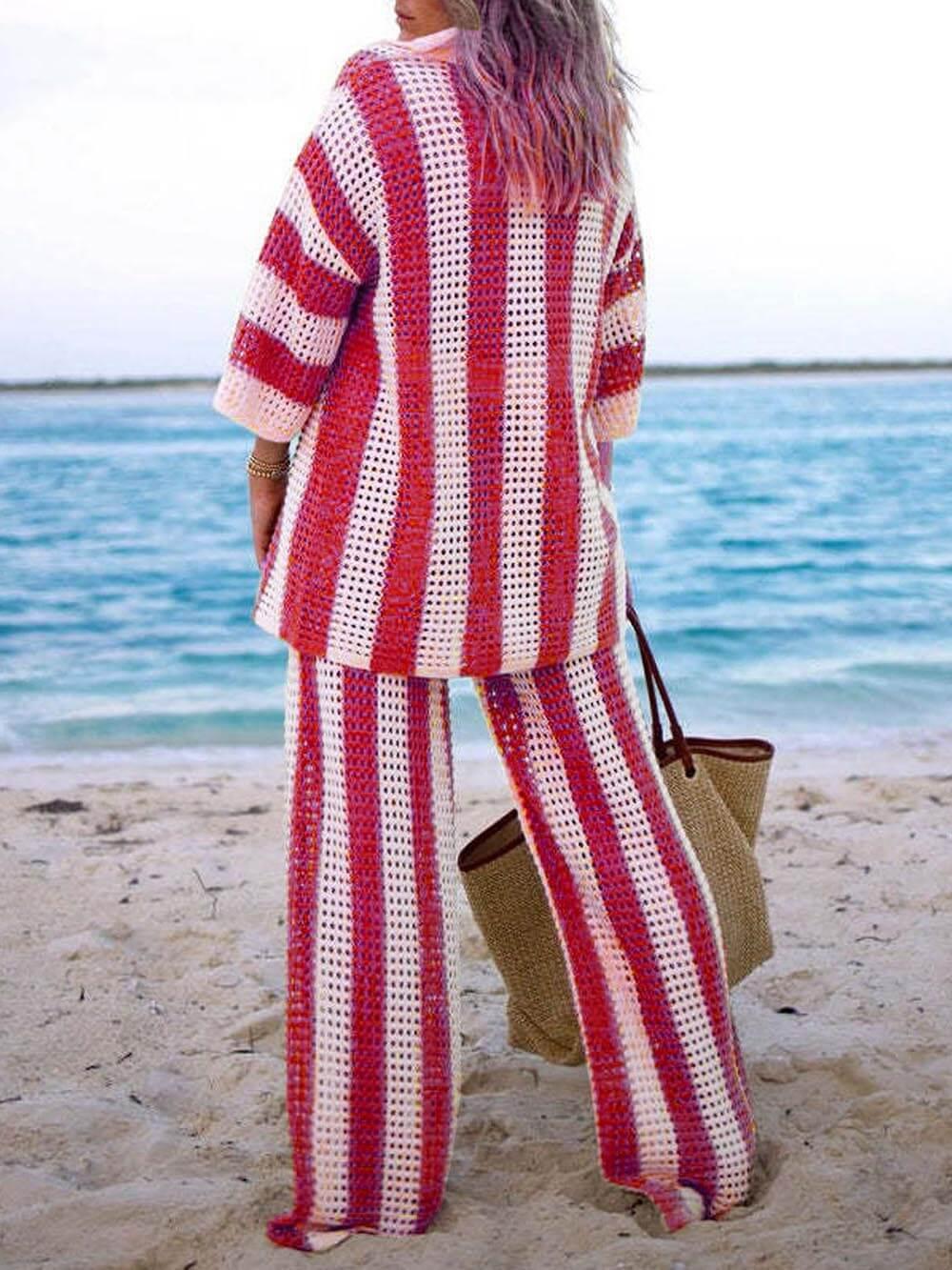 Completo con camicia a righe e pantaloni a gamba larga Sienna