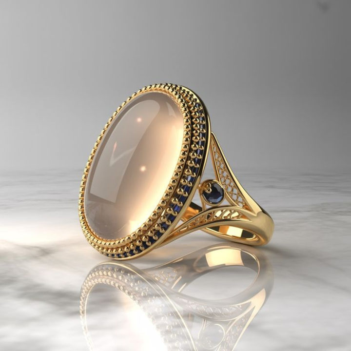 Vintage Retro Gold Plated Oval Statement Stone Ring