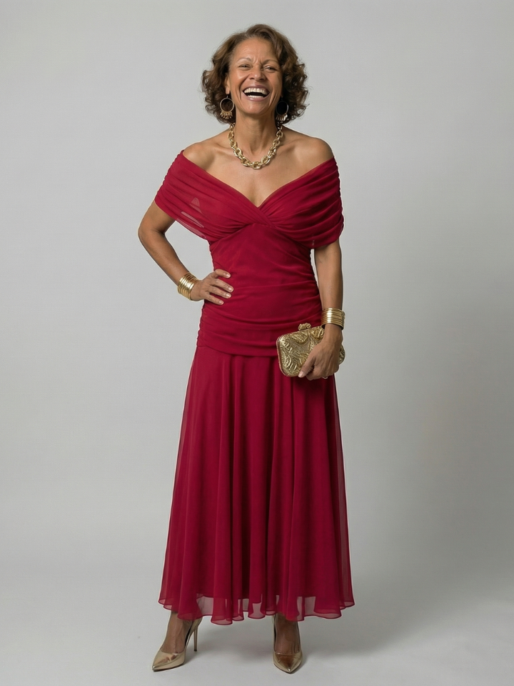 Calen | Vestidos Midi con Hombros Descubiertos y Fluidez