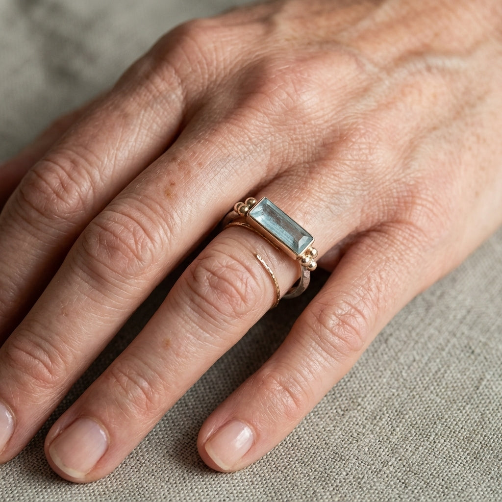 Luminara White Glass Rectangular Statement Ring