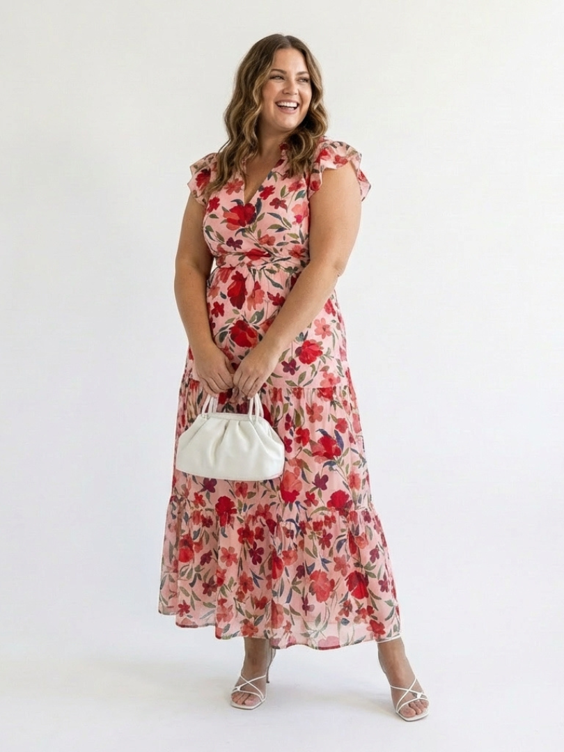 Lila | Abito midi a balze floreale con scollo a V