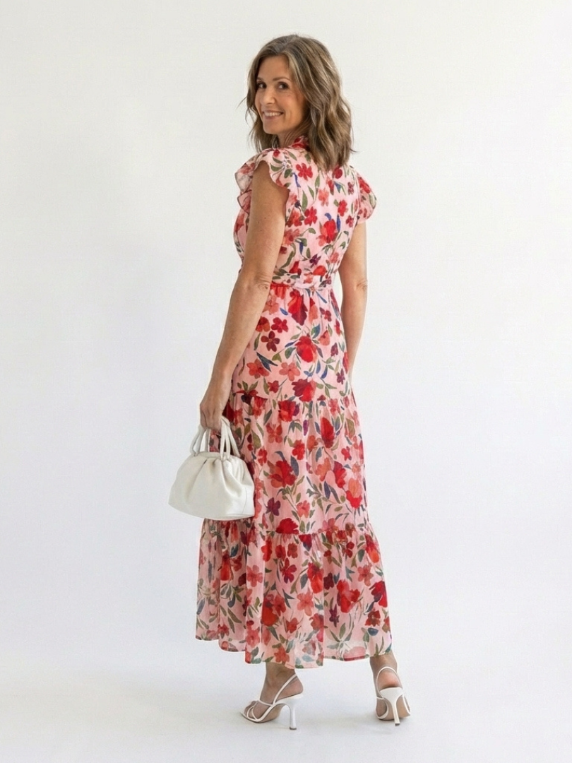 Lila | Abito midi a balze floreale con scollo a V