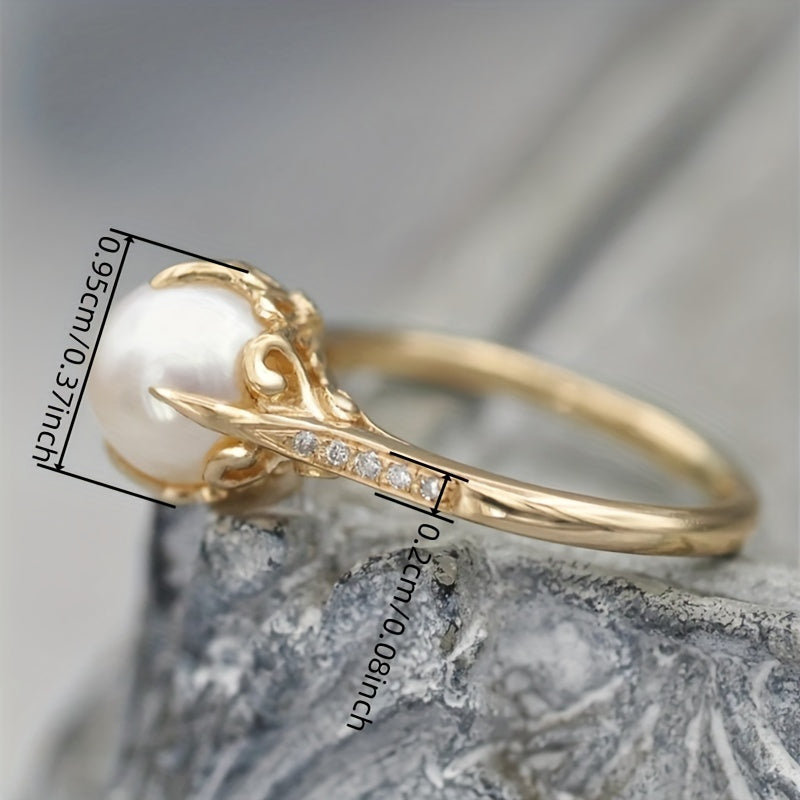 Vintage Pearl & Zirconia Latin Style Gold Plated Ring