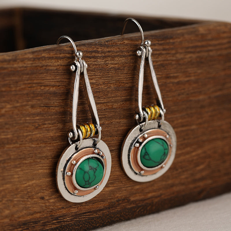 Turquoise Mixed Metal Artisan Drop Earrings