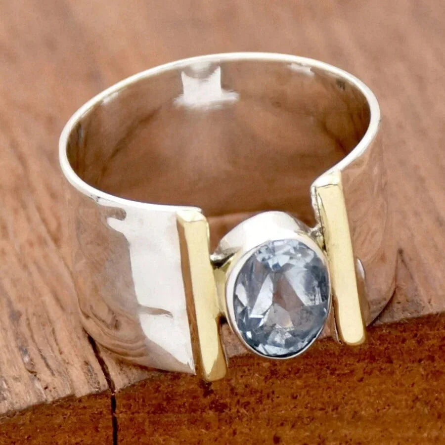 Elegant Retro Blue Cubic Zirconia Silver Plated Ring