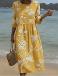 Yassy | Vestido Midi com Estampa de Plantas e Flores