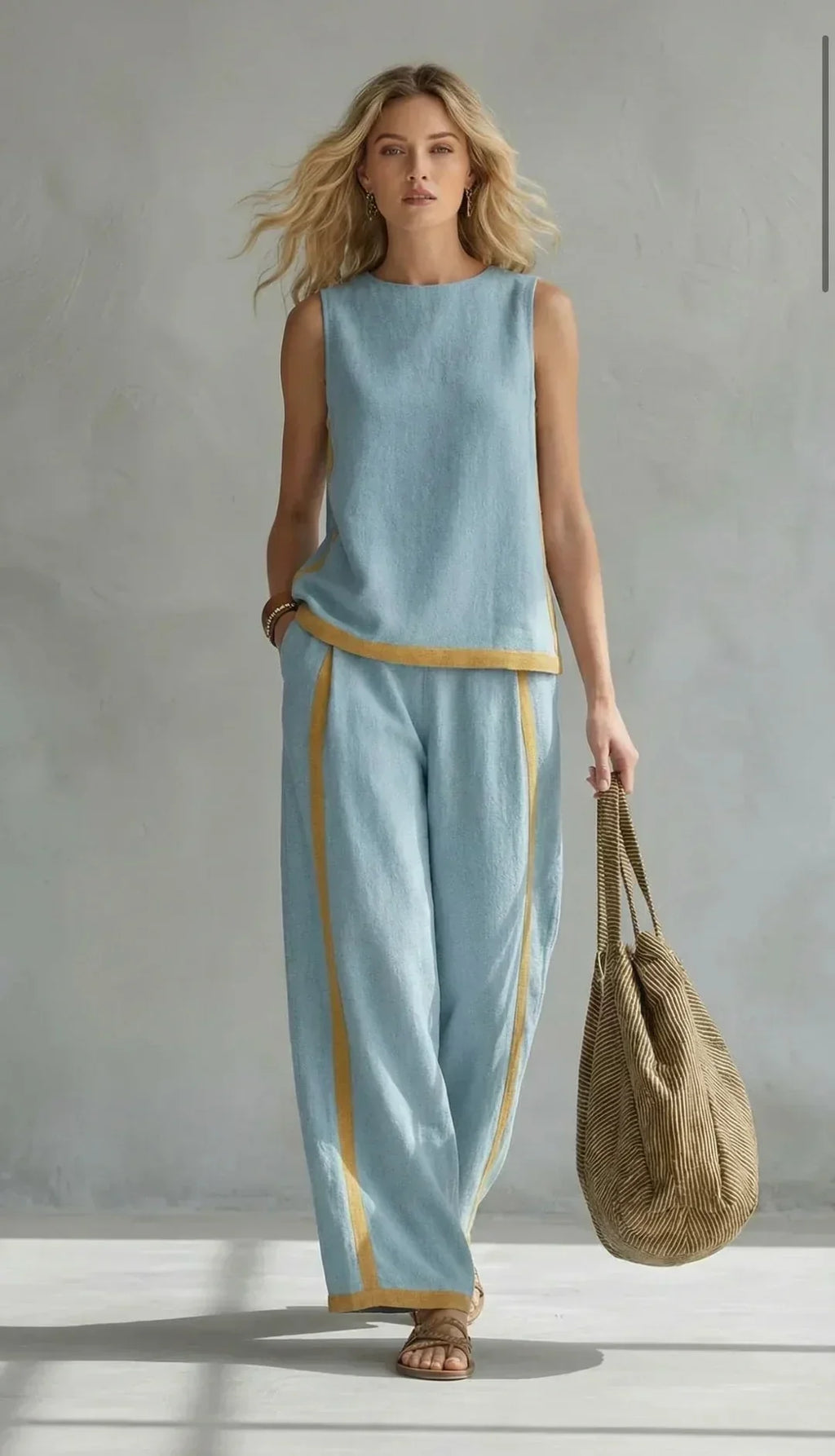 Ursula - Elegante conjunto informal de chaleco y pantalón con acabados bicolor