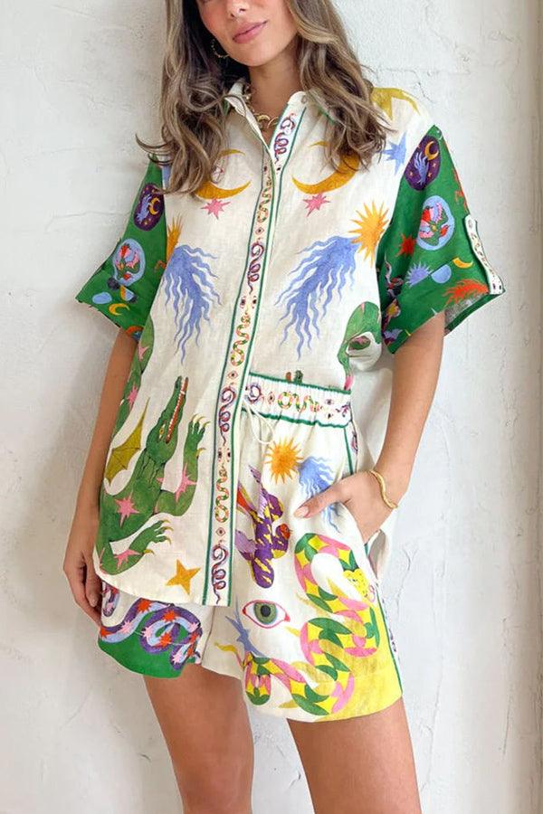 Conjunto Heavenly de Blusa con Estampado y Shorts con Bolsillos