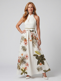 Meadow | Robe longue à panneaux botaniques drapés et licou