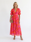 Willow | Vestido midi floral con escote en V y mangas abullonadas