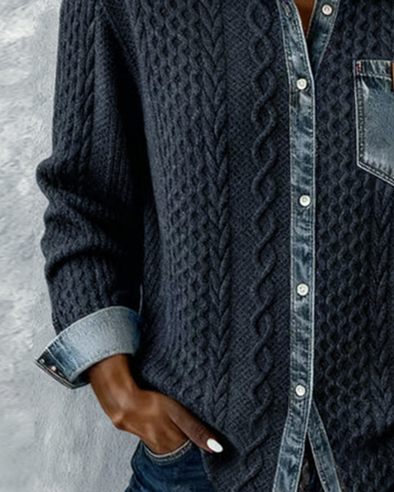 Overhemd met lange mouwen en denimpatchwork