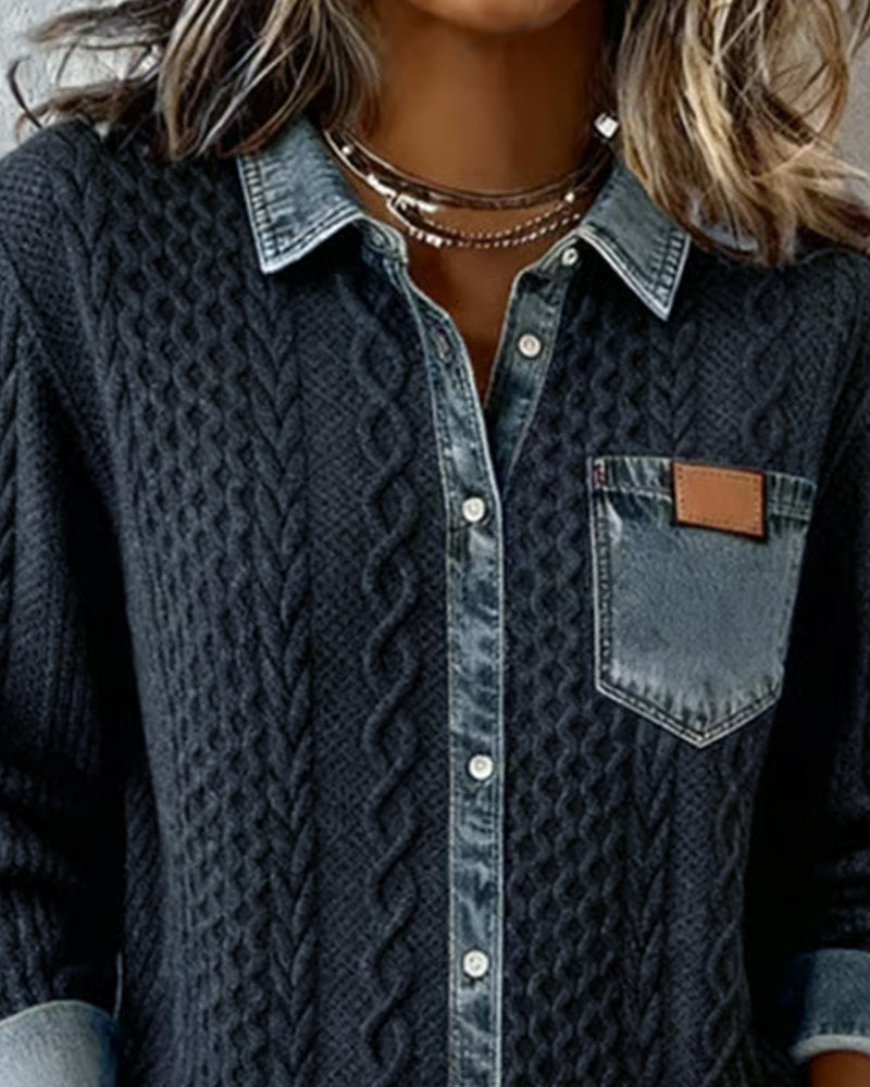 Overhemd met lange mouwen en denimpatchwork