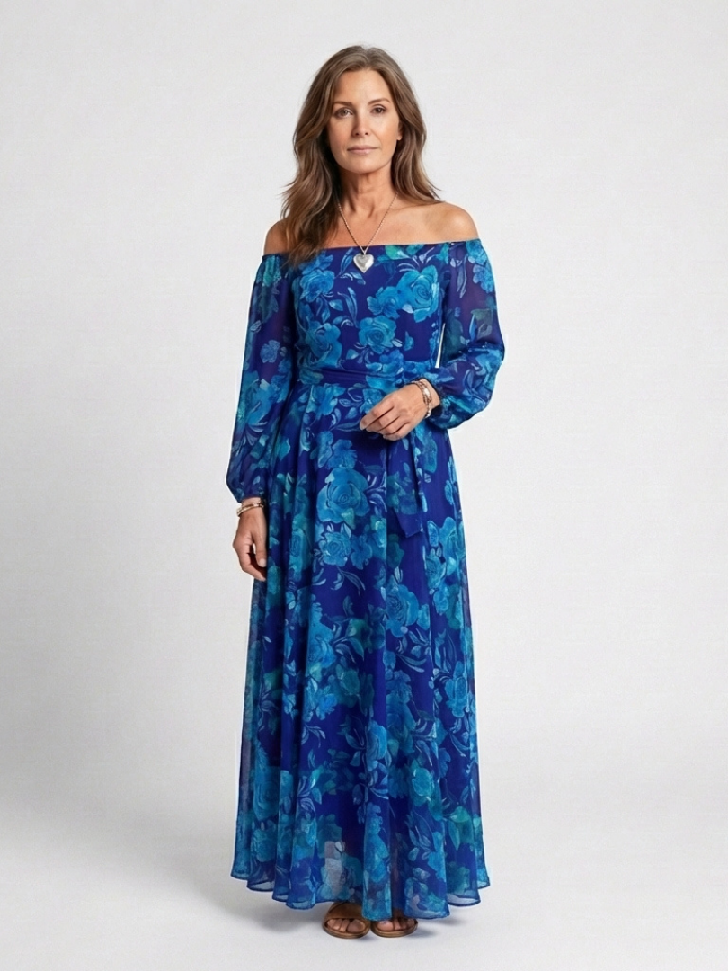 Aspen | Vestido largo floral de hombros descubiertos