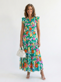 Lila | Abito midi a balze floreale con scollo a V