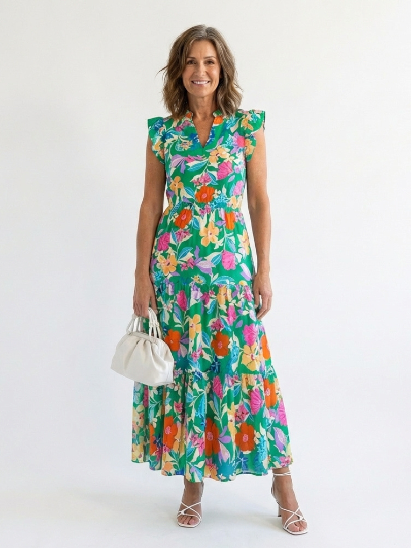 Lila | Abito midi a balze floreale con scollo a V
