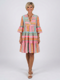 Maelle | Knielange jurk met geometrische print, V-hals en lagen