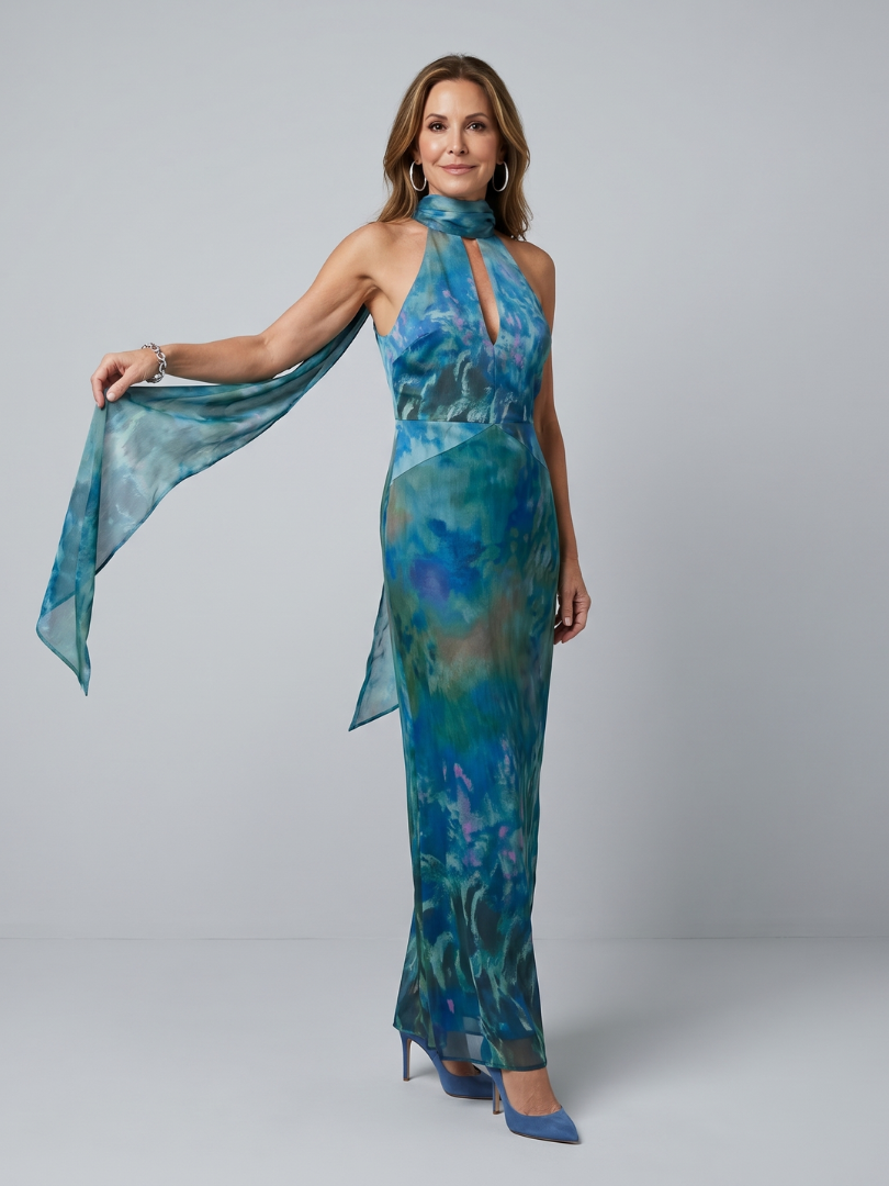 Juniper | Abito lungo senza maniche con scollo all’americana e apertura a goccia
