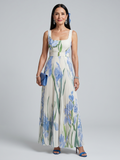 Ophelia | Vestido midi sem mangas com decote quadrado e estampa floral
