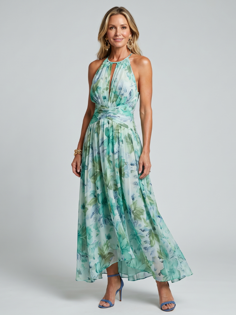 Portia | Abito midi a fiori delicati, plissettato e all'americana