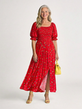 Delphine | Vestido midi floral com decote quadrado e mangas bufantes