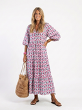 Mireya | Vestido Midi em Camadas com Estampa Geométrica e Manga Longa