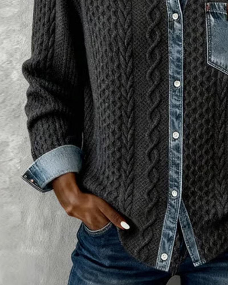 Overhemd met lange mouwen en denimpatchwork