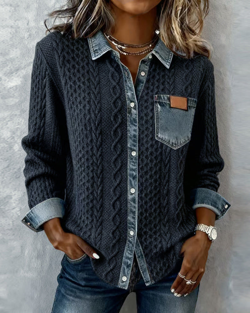 Overhemd met lange mouwen en denimpatchwork