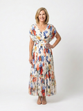 Savannah | Geplooide midi-jurk met korte mouwen en bloemenprint