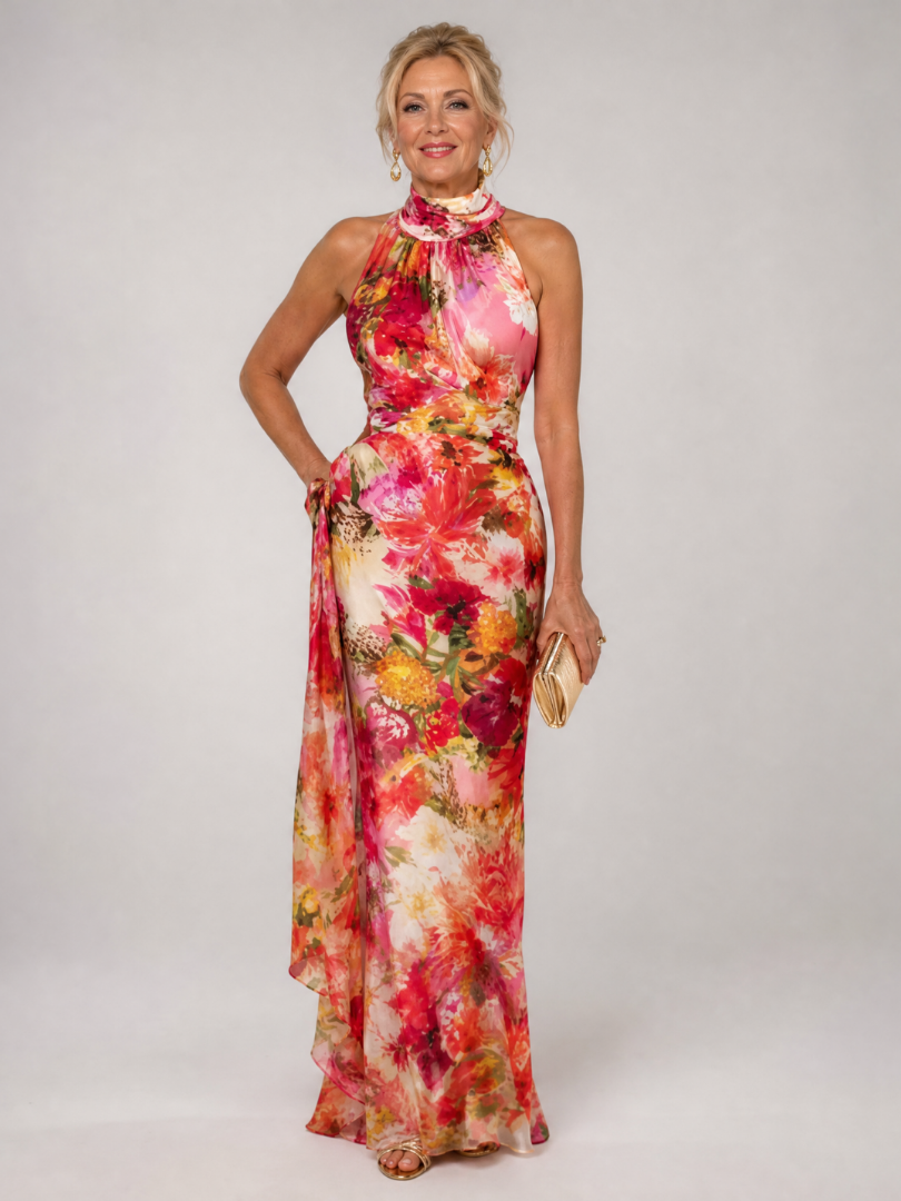 Elisabetta | Vestido largo floral con cuello halter