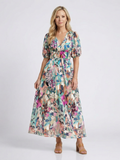 Eulalie | Vestido midi de manga corta, escote en V y cintura fruncida